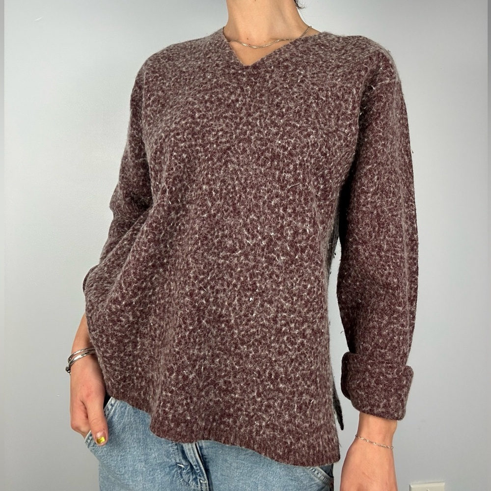 Cozy Marled Burgundy V Neck Sweater